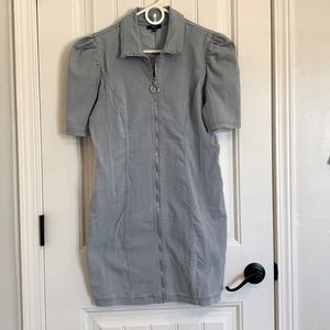 Iris Blue Jean Zipped Dress Puff Sleeve NWOT